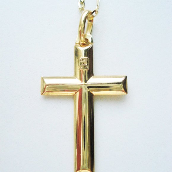 Real 10K Gold Cross Necklace, High Quality ITALY 10K Gold Cross Figaro Chain 20" - Picture 3 of 6